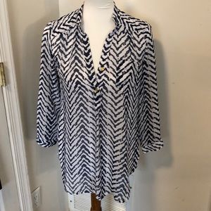 Blue & white sheer dress blouse